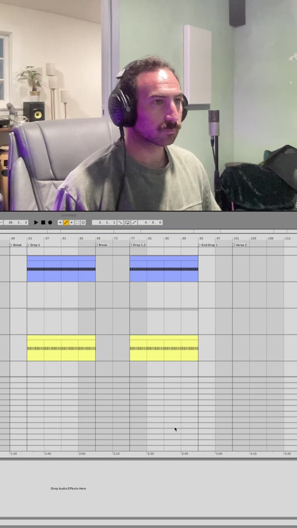 Tapesmith split screen: the webcam on top, the DAW below, with the divider set by the user